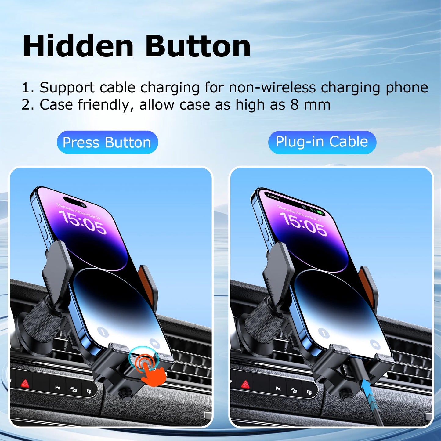 X16S Wireless Car Charger,15W Fast Charging Auto Clamping Car Charger for Dash Windshield Air Vent Compatible,Hands-Free Phone Holder Car Mount for Iphone 16 15 14, Samsung Galaxy,Google, Etc