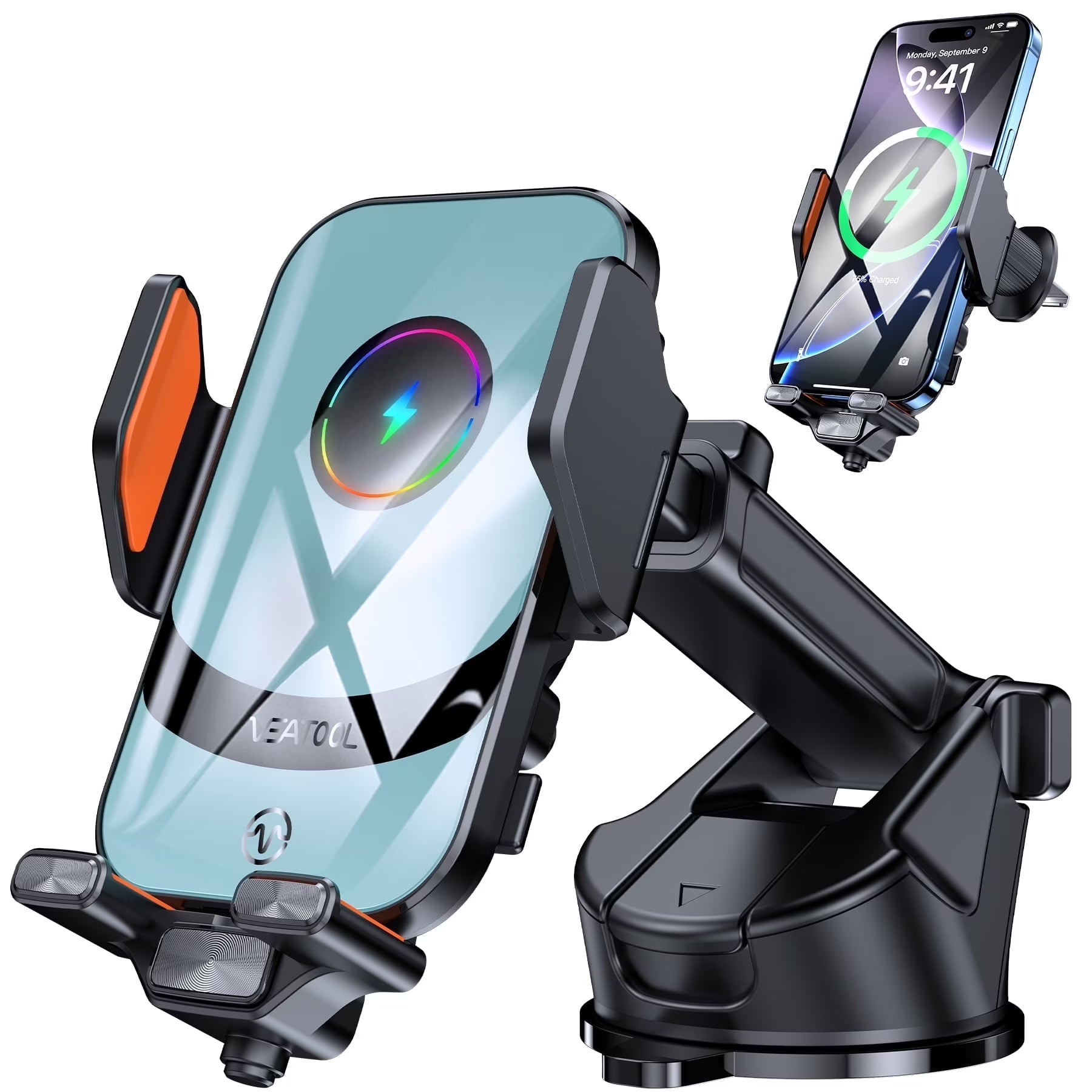 X16S Wireless Car Charger,15W Fast Charging Auto Clamping Car Charger for Dash Windshield Air Vent Compatible,Hands-Free Phone Holder Car Mount for Iphone 16 15 14, Samsung Galaxy,Google, Etc