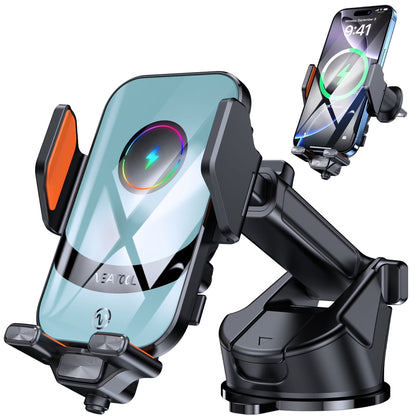 X16S Wireless Car Charger,15W Fast Charging Auto Clamping Car Charger for Dash Windshield Air Vent Compatible,Hands-Free Phone Holder Car Mount for Iphone 16 15 14, Samsung Galaxy,Google, Etc