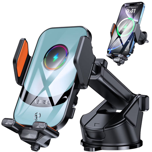 X16S Wireless Car Charger,15W Fast Charging Auto Clamping Car Charger for Dash Windshield Air Vent Compatible,Hands-Free Phone Holder Car Mount for Iphone 16 15 14, Samsung Galaxy,Google, Etc