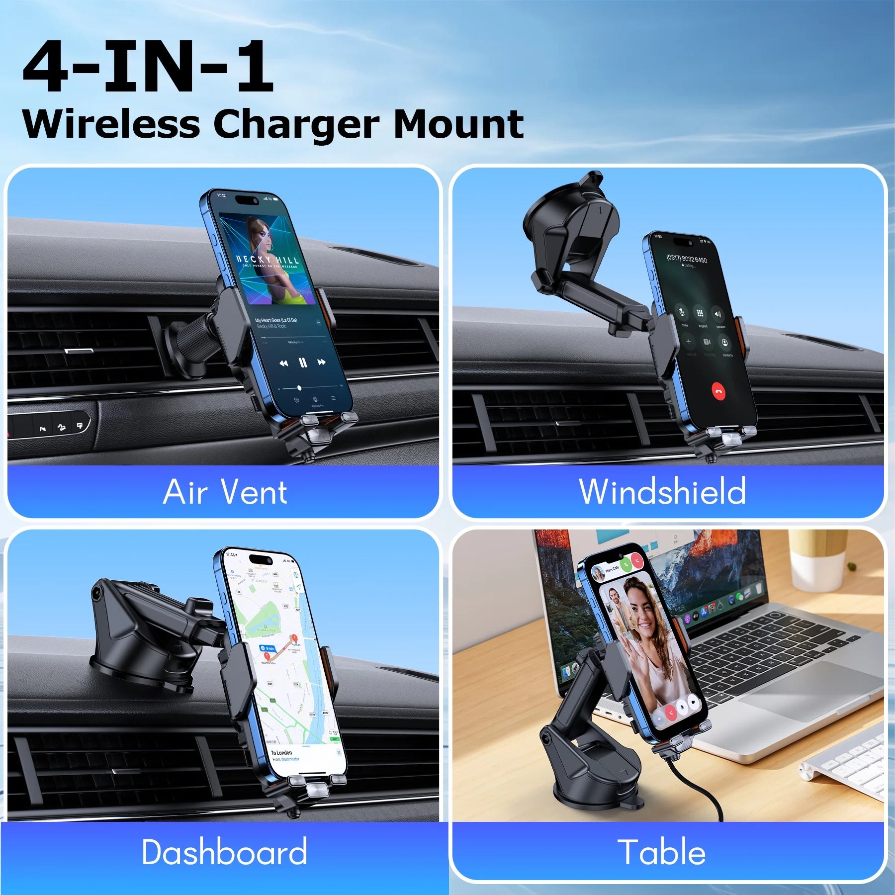 X16S Wireless Car Charger,15W Fast Charging Auto Clamping Car Charger for Dash Windshield Air Vent Compatible,Hands-Free Phone Holder Car Mount for Iphone 16 15 14, Samsung Galaxy,Google, Etc