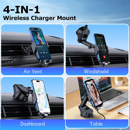 X16S Wireless Car Charger,15W Fast Charging Auto Clamping Car Charger for Dash Windshield Air Vent Compatible,Hands-Free Phone Holder Car Mount for Iphone 16 15 14, Samsung Galaxy,Google, Etc