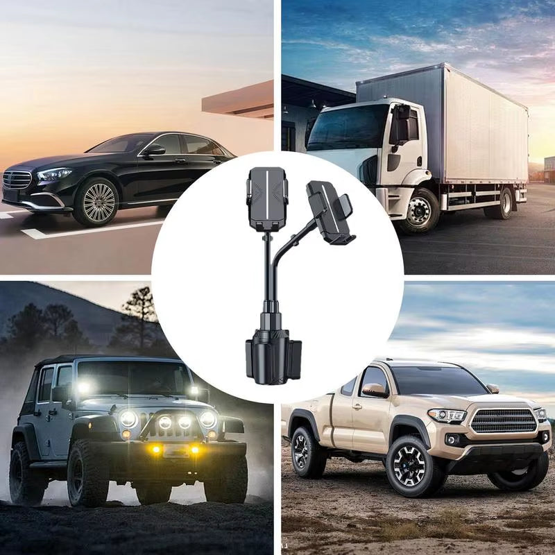 Phone Stand for Car Gooseneck Double Phone Holder Cradle Rotatable Car Cell Phone Mount with Expandable Base for Truck Golf Cart