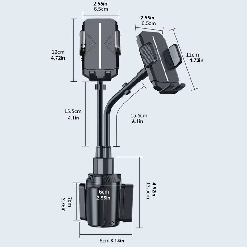 Phone Stand for Car Gooseneck Double Phone Holder Cradle Rotatable Car Cell Phone Mount with Expandable Base for Truck Golf Cart