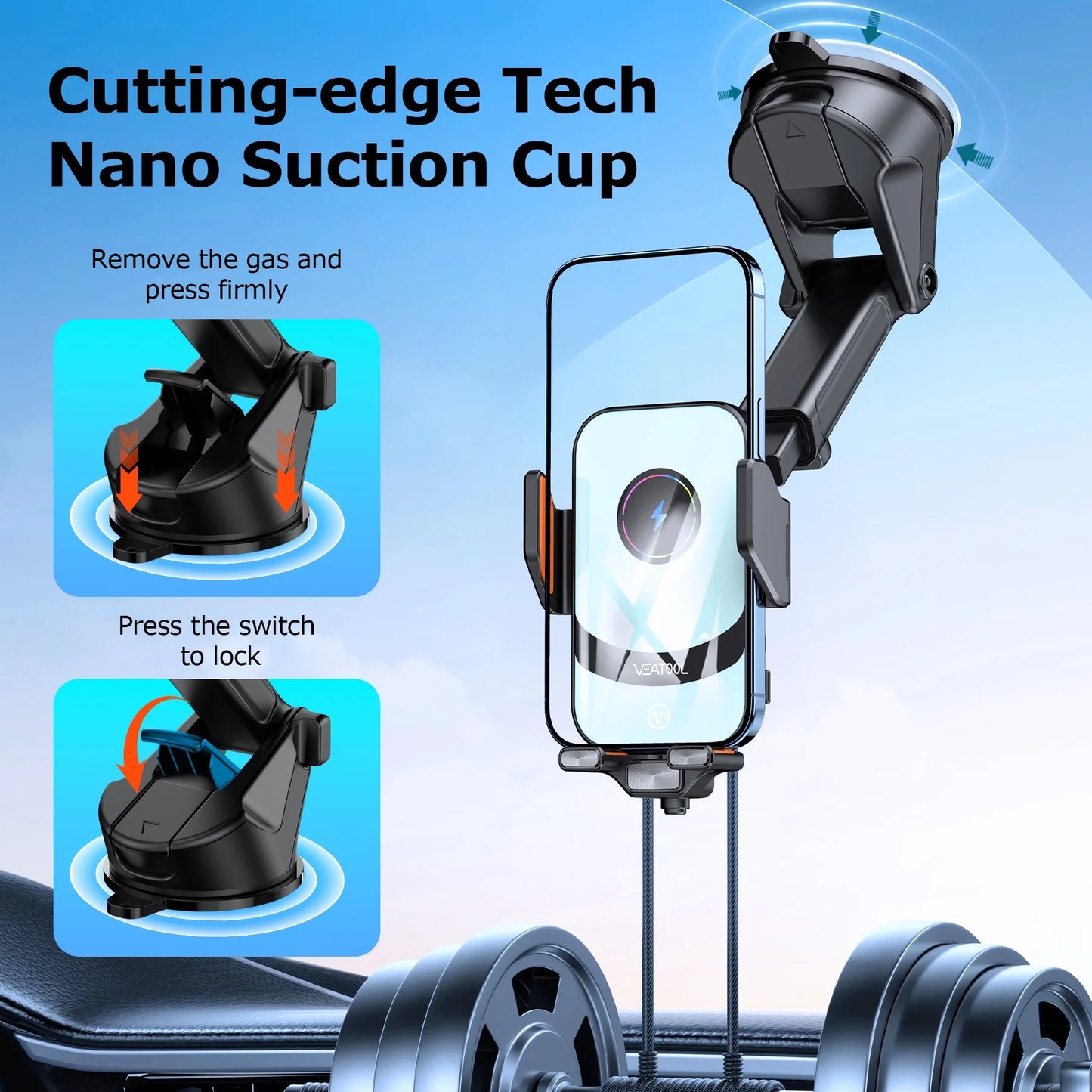 X16S Wireless Car Charger,15W Fast Charging Auto Clamping Car Charger for Dash Windshield Air Vent Compatible,Hands-Free Phone Holder Car Mount for Iphone 16 15 14, Samsung Galaxy,Google, Etc