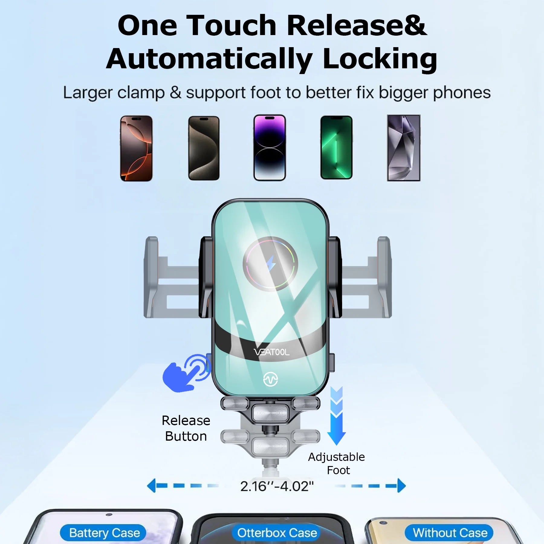 X16S Wireless Car Charger,15W Fast Charging Auto Clamping Car Charger for Dash Windshield Air Vent Compatible,Hands-Free Phone Holder Car Mount for Iphone 16 15 14, Samsung Galaxy,Google, Etc