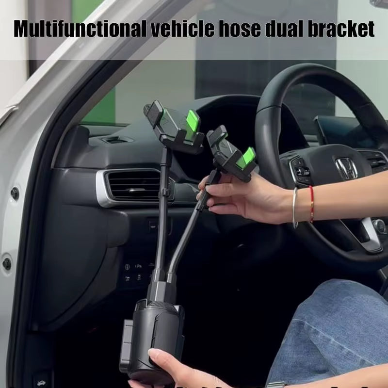 Phone Stand for Car Gooseneck Double Phone Holder Cradle Rotatable Car Cell Phone Mount with Expandable Base for Truck Golf Cart